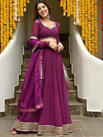 Tulsi Art Sweet Purple Leheriya Printed Georgette Wedding Wear Lehenga Choli