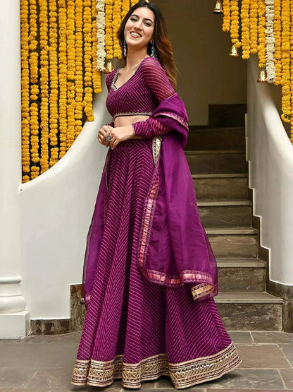 Tulsi Art Sweet Purple Leheriya Printed Georgette Wedding Wear Lehenga Choli