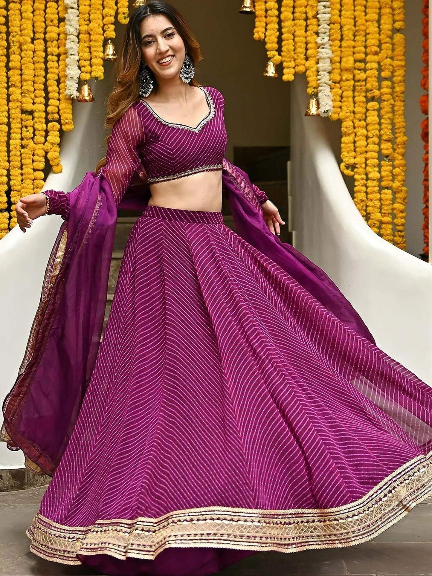 Tulsi Art Sweet Purple Leheriya Printed Georgette Wedding Wear Lehenga Choli