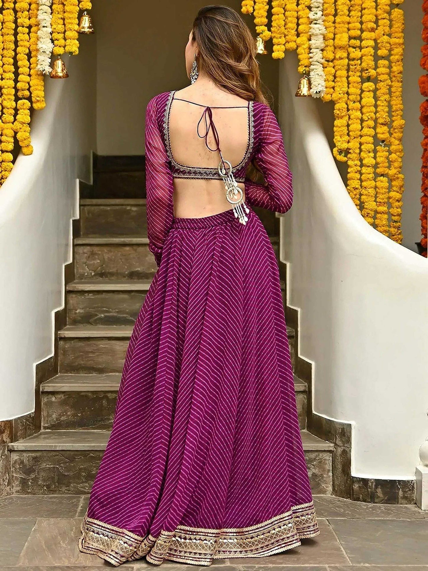 Tulsi Art Sweet Purple Leheriya Printed Georgette Wedding Wear Lehenga Choli