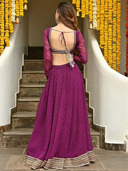 Tulsi Art Sweet Purple Leheriya Printed Georgette Wedding Wear Lehenga Choli