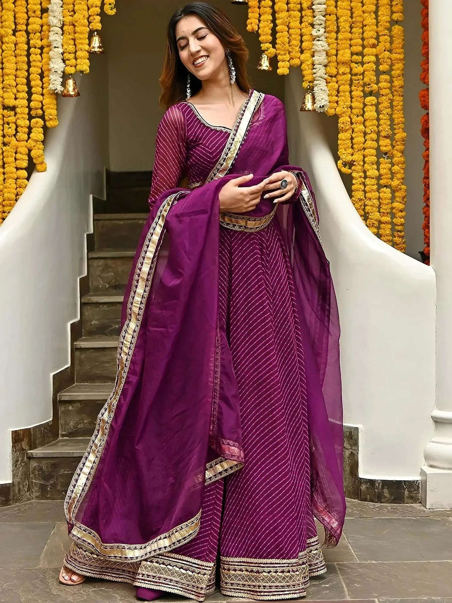 Tulsi Art Sweet Purple Leheriya Printed Georgette Wedding Wear Lehenga Choli