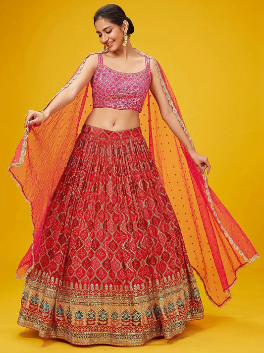 Tulsi Art Enchanting Pink Sequins Georgette Sangeet Wear Lehenga Choli