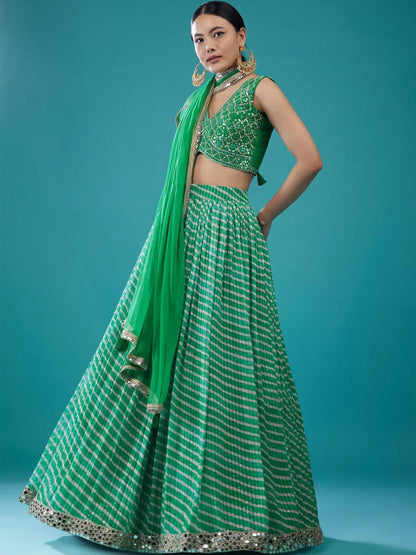 Tulsi Art Alluring Green Digital Printed Organza Festival Wear Lehenga Choli