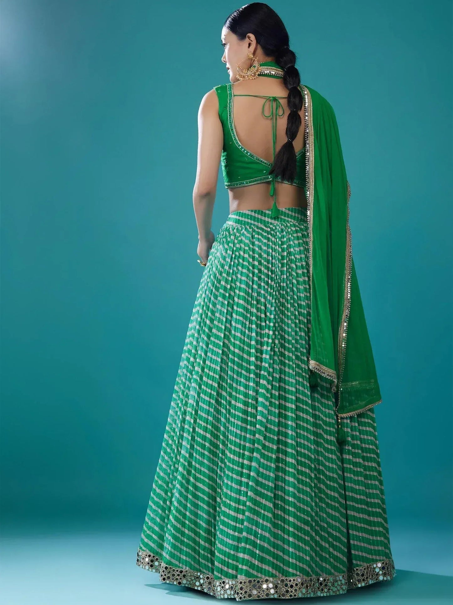 Tulsi Art Alluring Green Digital Printed Organza Festival Wear Lehenga Choli