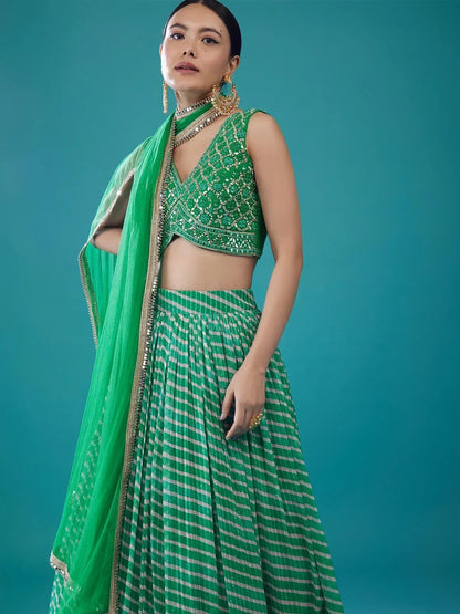 Tulsi Art Alluring Green Digital Printed Organza Festival Wear Lehenga Choli