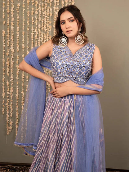 Tulsi Art Graceful Lavender Digital Printed Organza Lehenga Choli With Dupatta