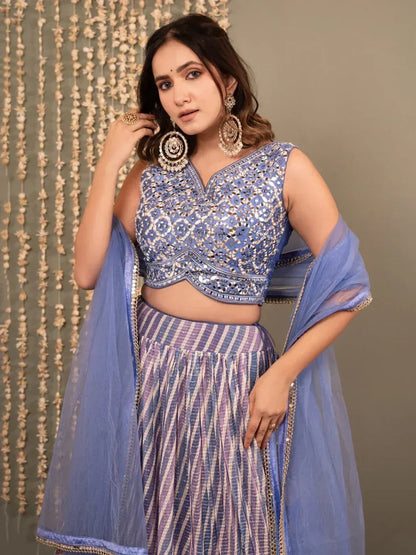 Tulsi Art Graceful Lavender Digital Printed Organza Lehenga Choli With Dupatta