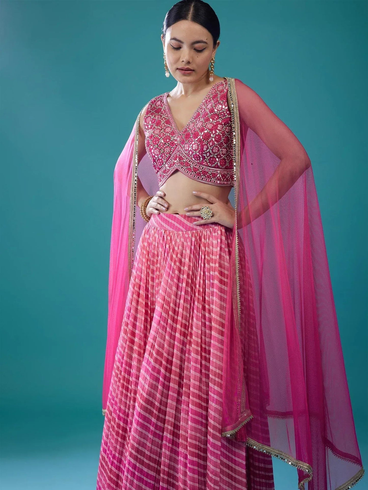 Tulsi Art Precious Pink Digital Printed Organza Event Wear Lehenga Choli With Dupatta