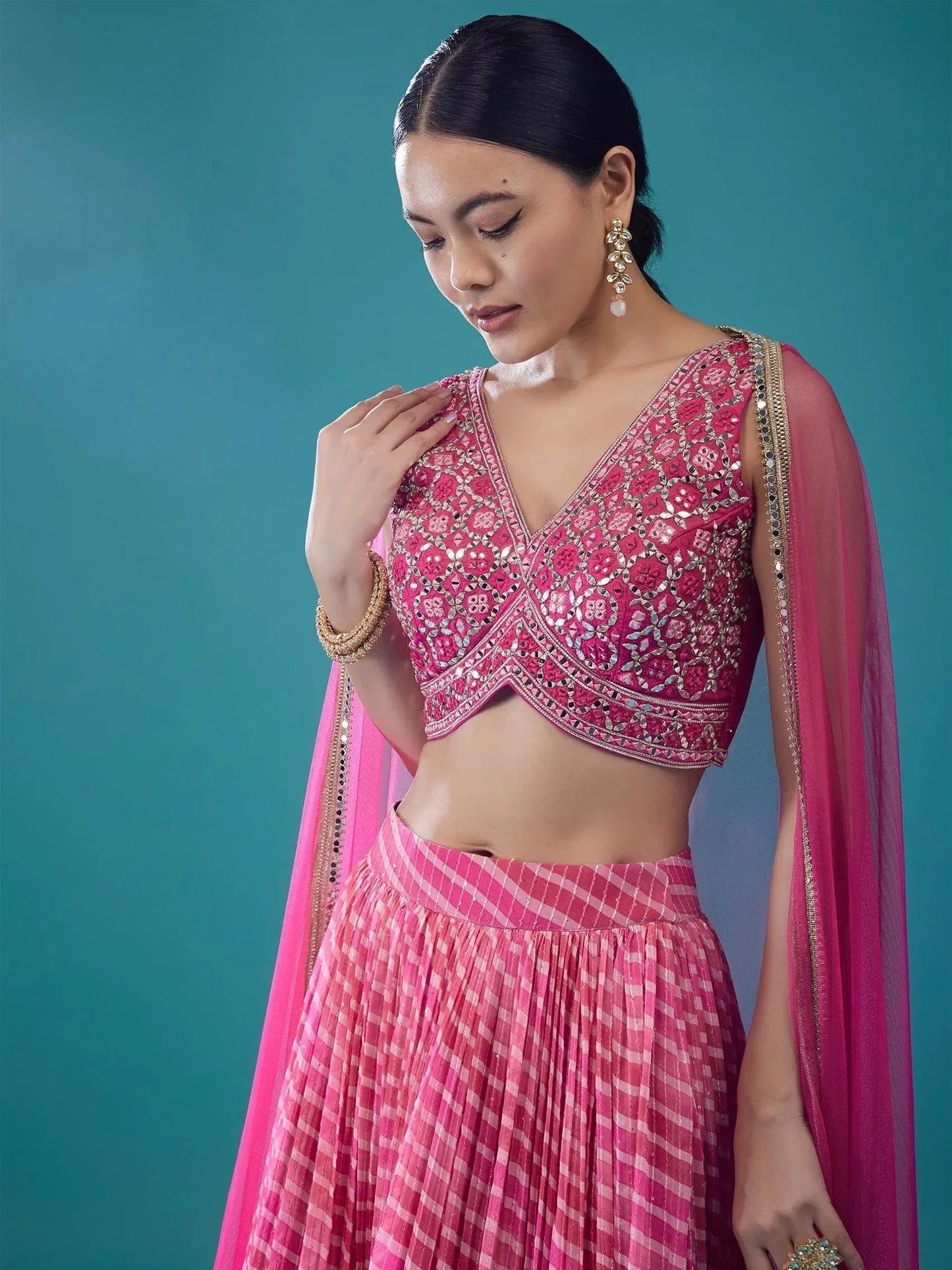 Tulsi Art Precious Pink Digital Printed Organza Event Wear Lehenga Choli With Dupatta