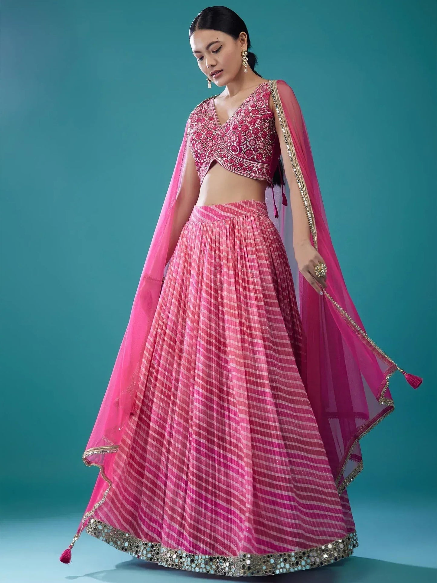 Tulsi Art Precious Pink Digital Printed Organza Event Wear Lehenga Choli With Dupatta