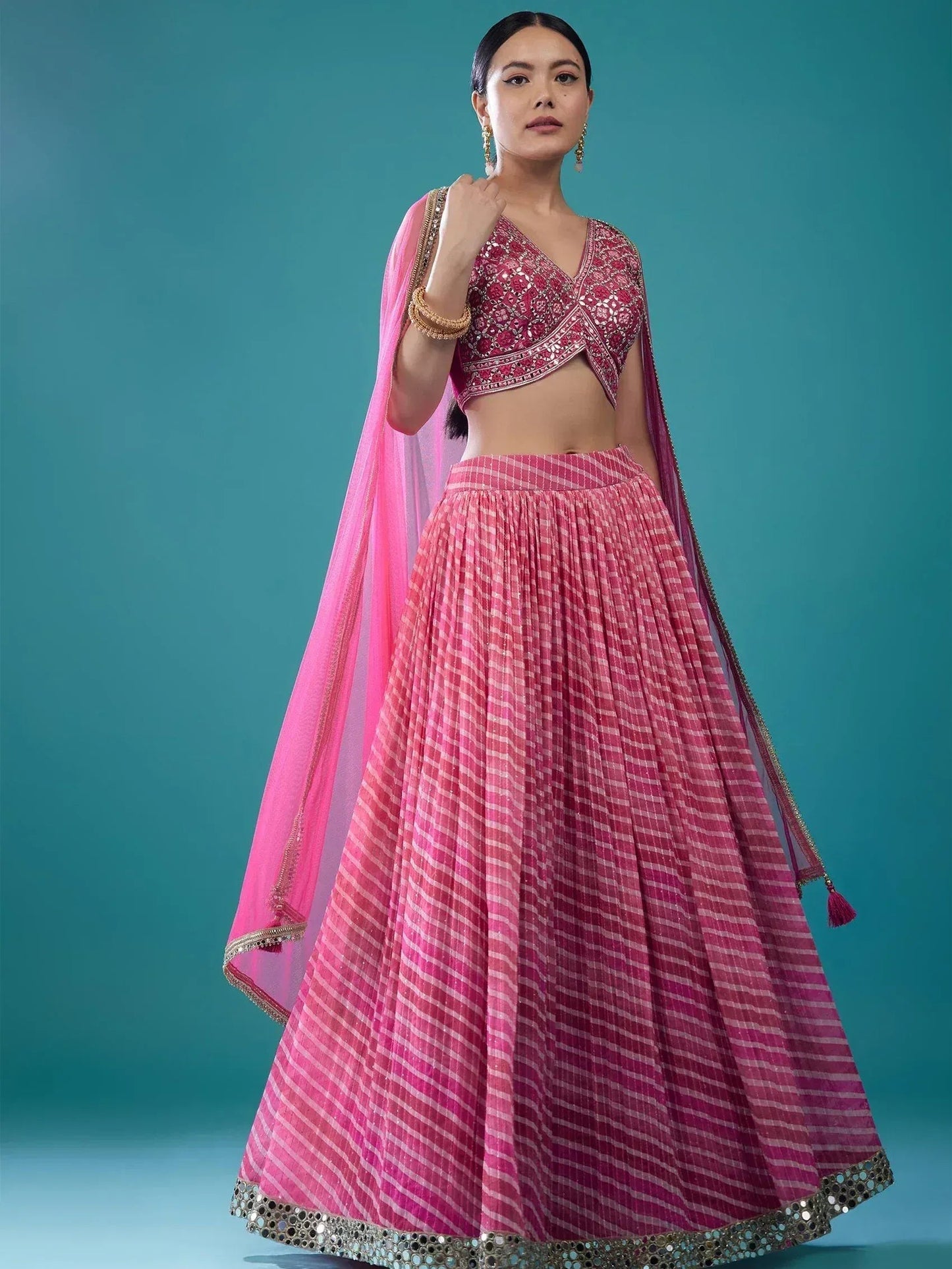 Tulsi Art Precious Pink Digital Printed Organza Event Wear Lehenga Choli With Dupatta