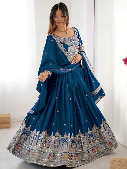Tulsi Art Beautiful Dove Blue Sequins Crepe Wedding Lehenga Choli With Dupatta