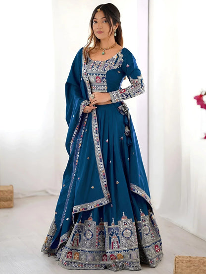 Tulsi Art Beautiful Dove Blue Sequins Crepe Wedding Lehenga Choli With Dupatta