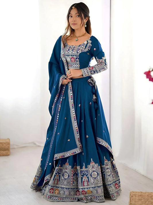 Tulsi Art Beautiful Dove Blue Sequins Crepe Wedding Lehenga Choli With Dupatta