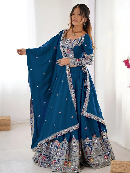 Tulsi Art Beautiful Dove Blue Sequins Crepe Wedding Lehenga Choli With Dupatta