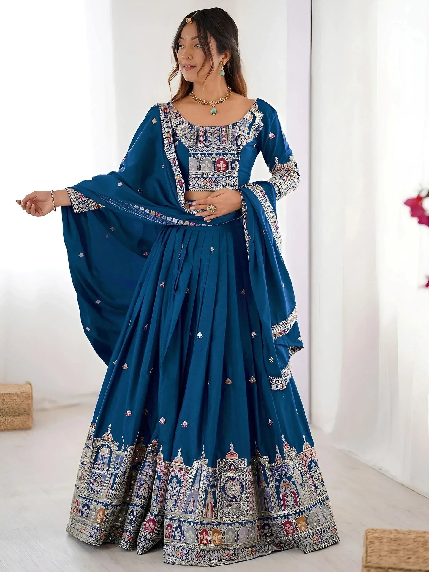 Tulsi Art Beautiful Dove Blue Sequins Crepe Wedding Lehenga Choli With Dupatta