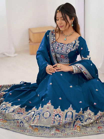 Tulsi Art Beautiful Dove Blue Sequins Crepe Wedding Lehenga Choli With Dupatta