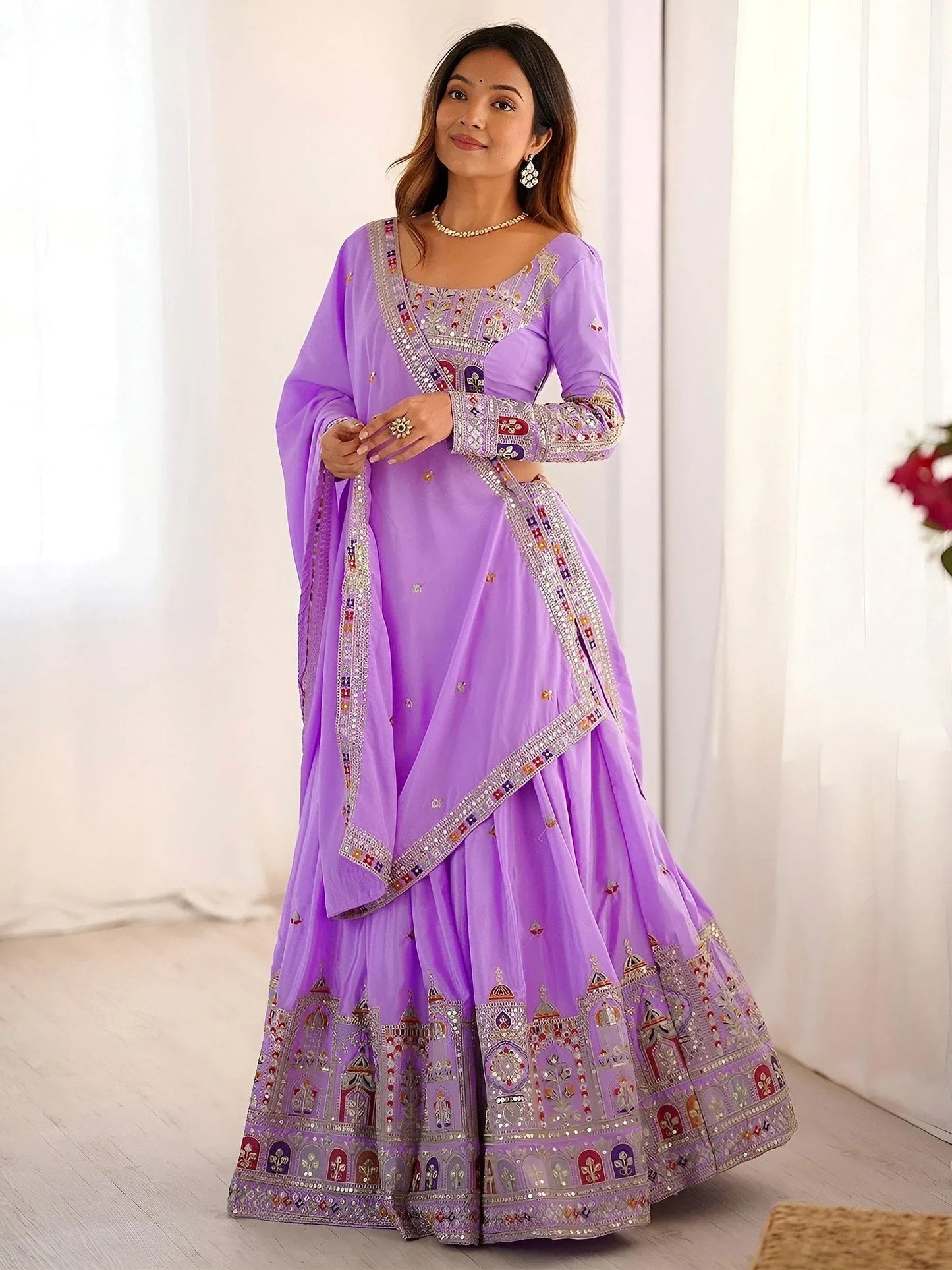 Tulsi Art Mesmerizing Lavender Sequins Crepe Bridesmaid Lehenga Choli With Dupatta
