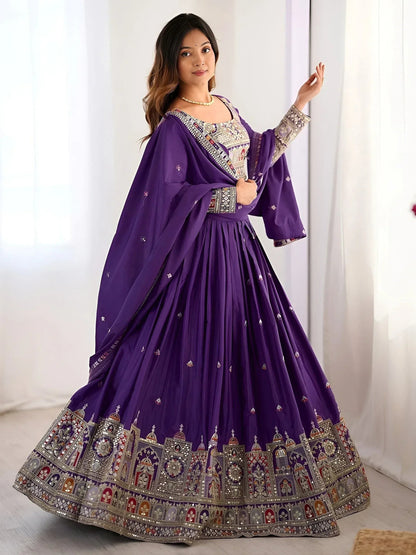 Tulsi Art Fantastic Purple Thread Embroidered Crepe Lehenga Choli With Dupatta
