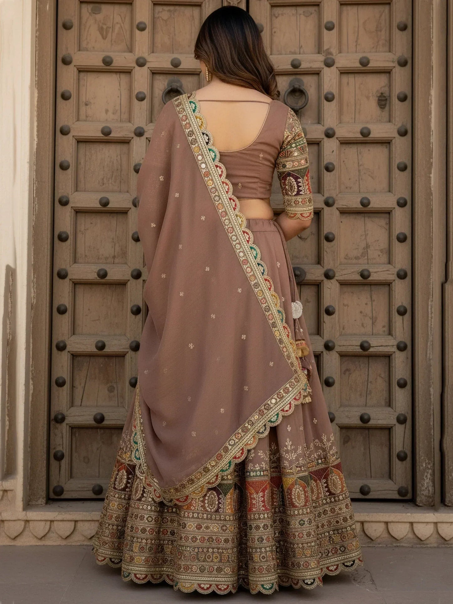 Tulsi Art Precious Beige Thread Work Silk Festival Wear Lehenga Choli With Dupatta
