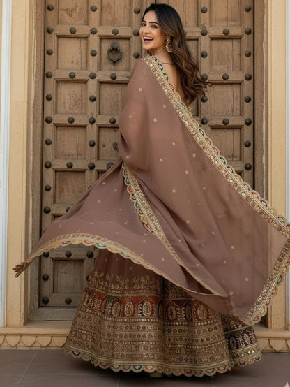 Tulsi Art Precious Beige Thread Work Silk Festival Wear Lehenga Choli With Dupatta