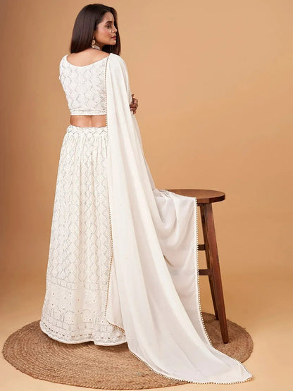 Tulsi Art Fascinating White Thread Work Georgette Bridesmaid Lehenga Choli