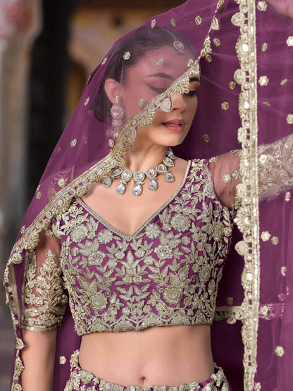 Tulsi Art Lovable Purple Embroidered Net Engagement Wear Lehenga Choli