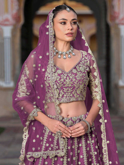 Tulsi Art Lovable Purple Embroidered Net Engagement Wear Lehenga Choli