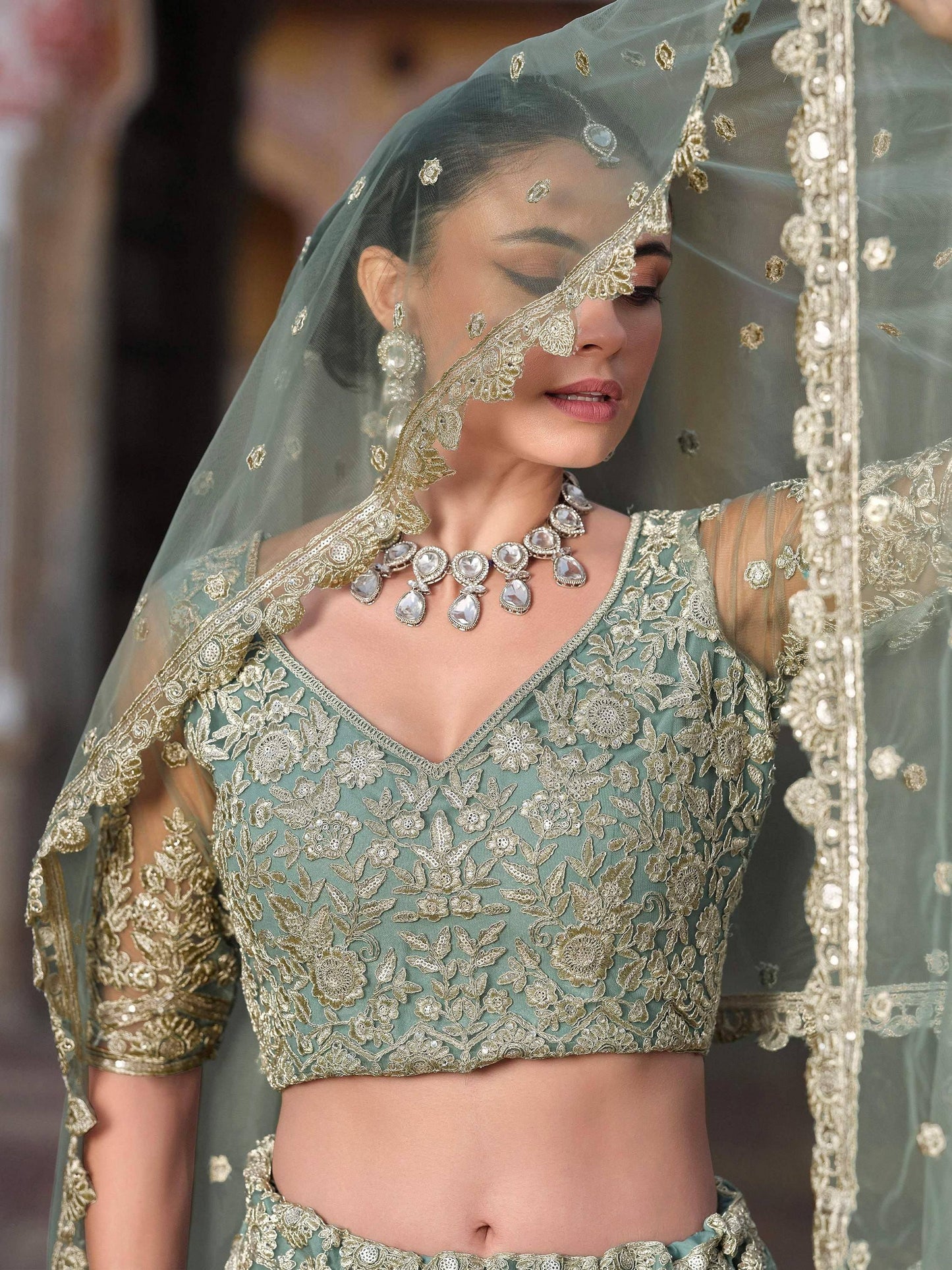 Tulsi Art Charming Pista Green Zari Work Net Bridesmaid Lehenga Choli With Dupatta