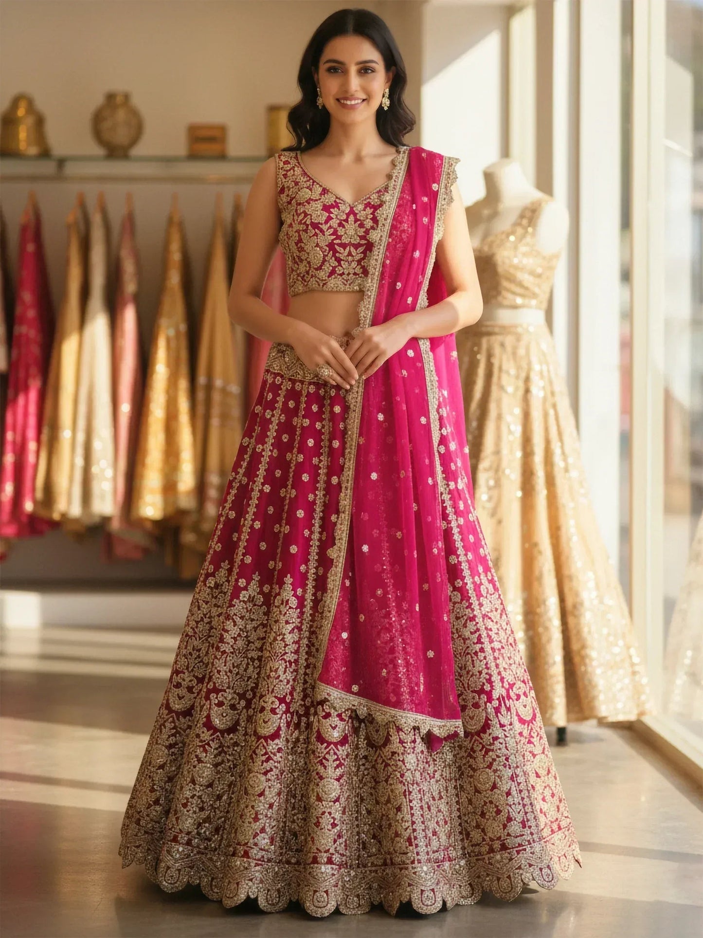 Tulsi Art Marvelous Pink Embroidered Net Bridesmaid Lehenga Choli With Dupatta