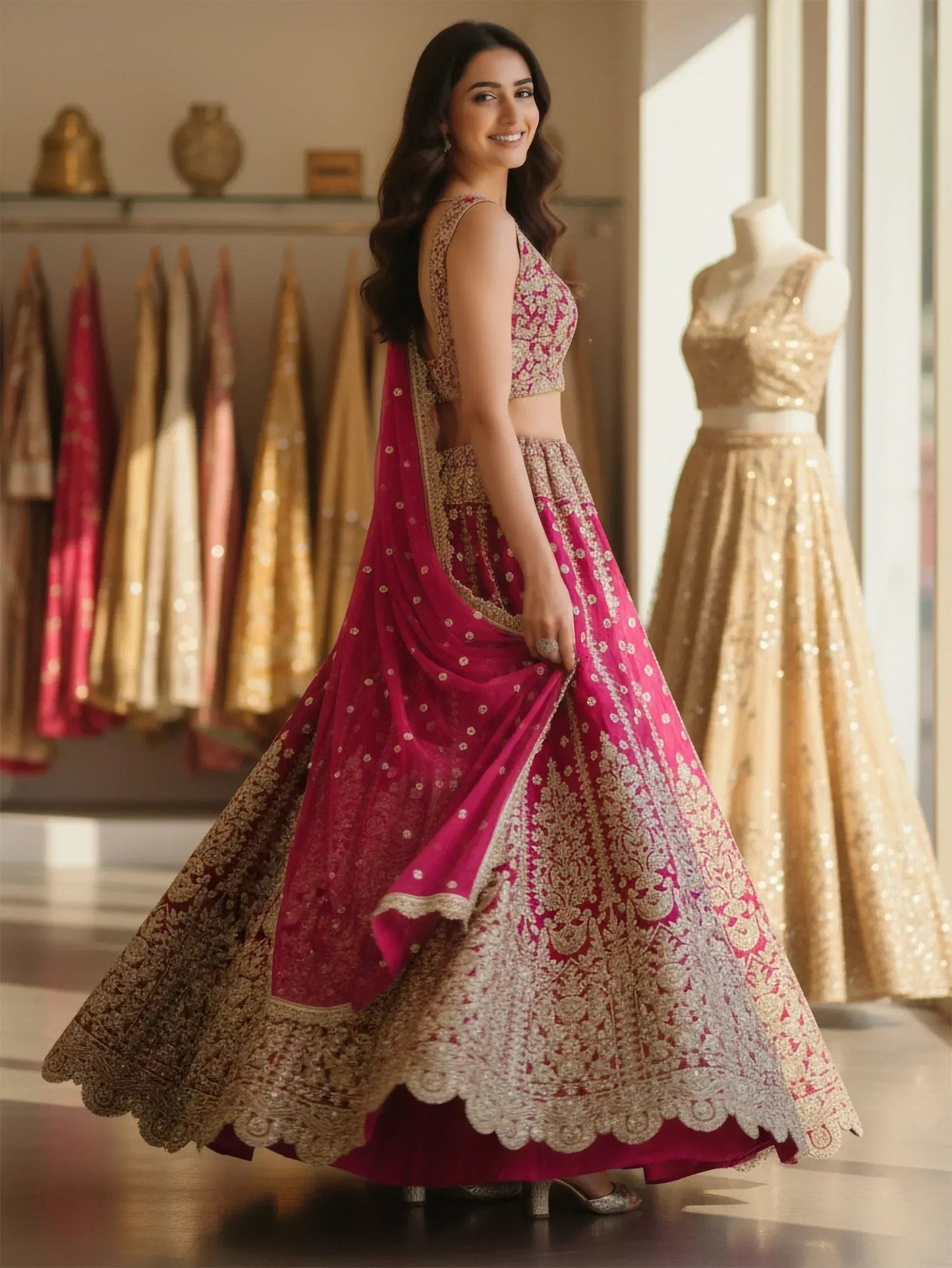 Tulsi Art Marvelous Pink Embroidered Net Bridesmaid Lehenga Choli With Dupatta