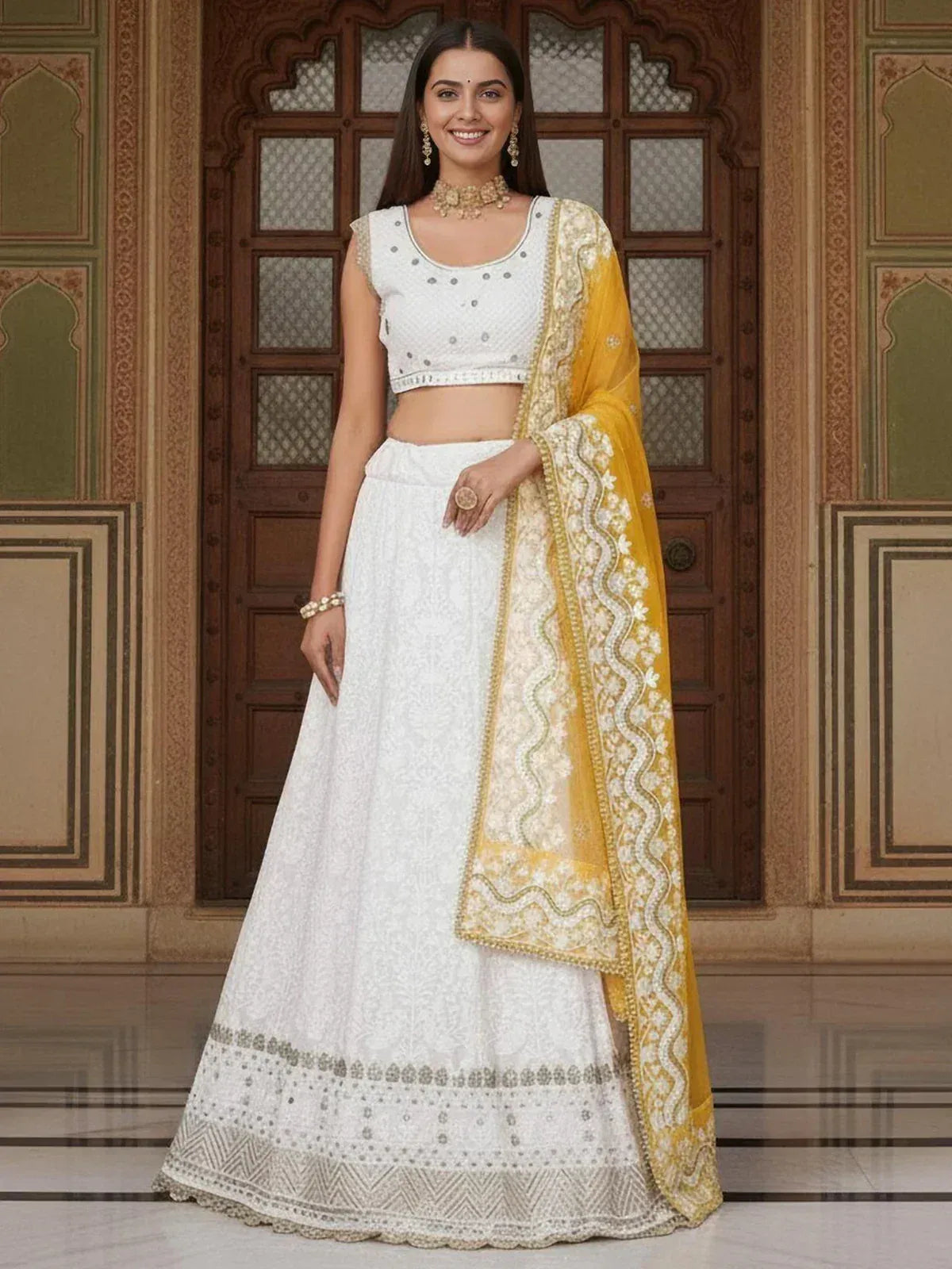 Tulsi Art Mesmerizing White Sequins Georgette Bollywood Lehenga Choli With Dupatta