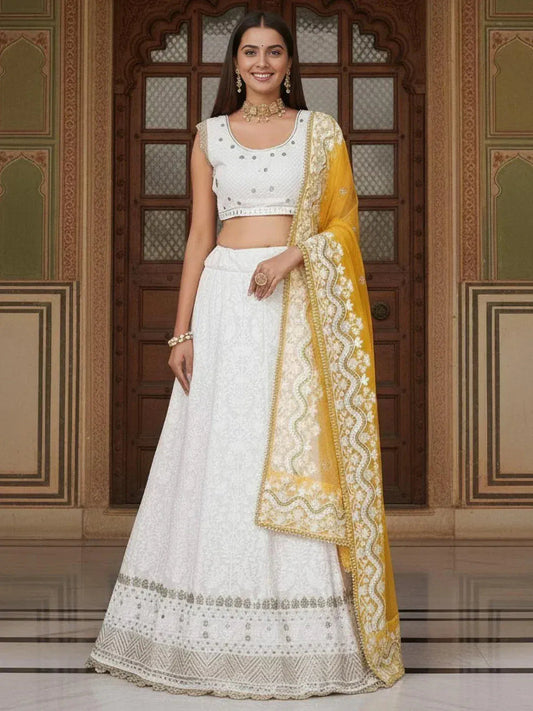 Tulsi Art Mesmerizing White Sequins Georgette Bollywood Lehenga Choli With Dupatta