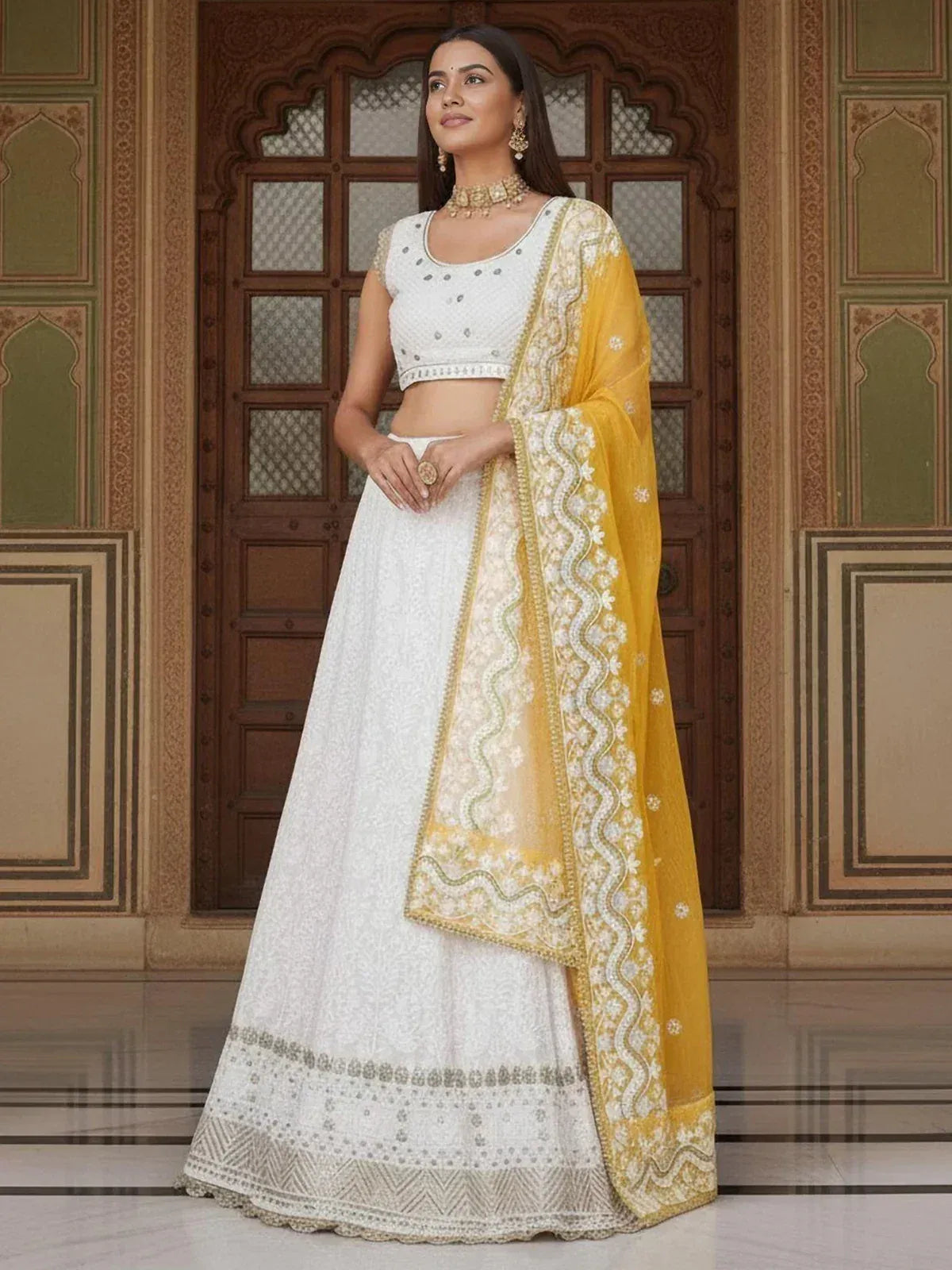 Tulsi Art Mesmerizing White Sequins Georgette Bollywood Lehenga Choli With Dupatta