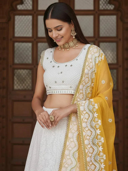 Tulsi Art Mesmerizing White Sequins Georgette Bollywood Lehenga Choli With Dupatta