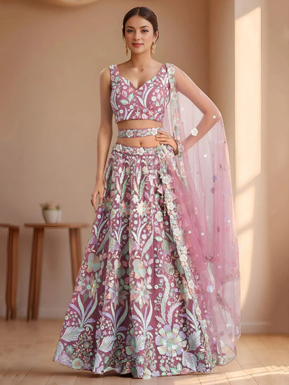 Tulsi Art Attractive Pink Sequins Net Designer Lehenga Choli With Dupatta