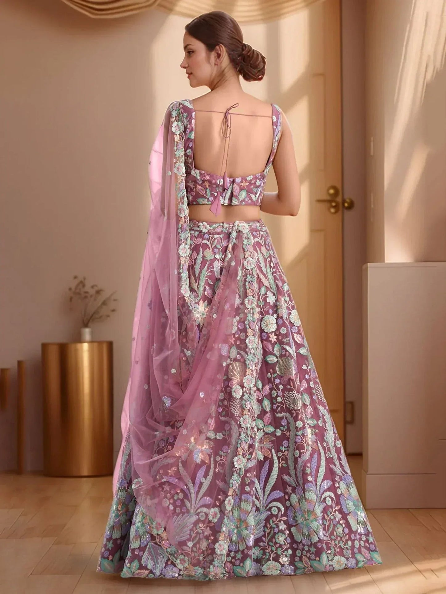 Tulsi Art Attractive Pink Sequins Net Designer Lehenga Choli With Dupatta