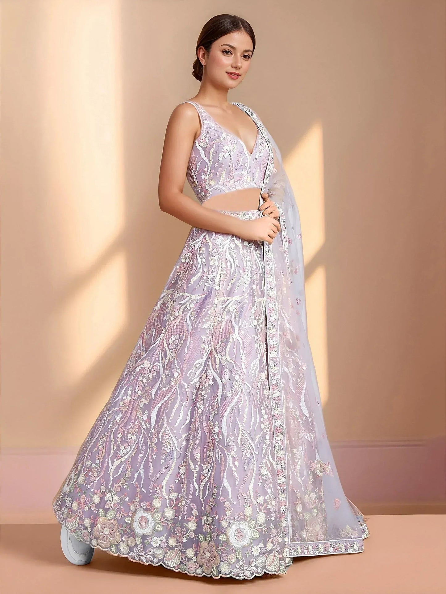 Tulsi Art Glamorous Lavender Sequins Net Designer Lehenga Choli With Dupatta