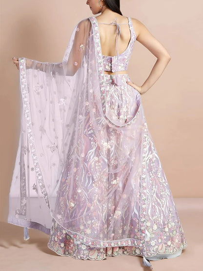 Tulsi Art Glamorous Lavender Sequins Net Designer Lehenga Choli With Dupatta