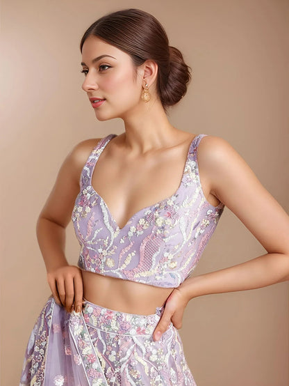 Tulsi Art Glamorous Lavender Sequins Net Designer Lehenga Choli With Dupatta