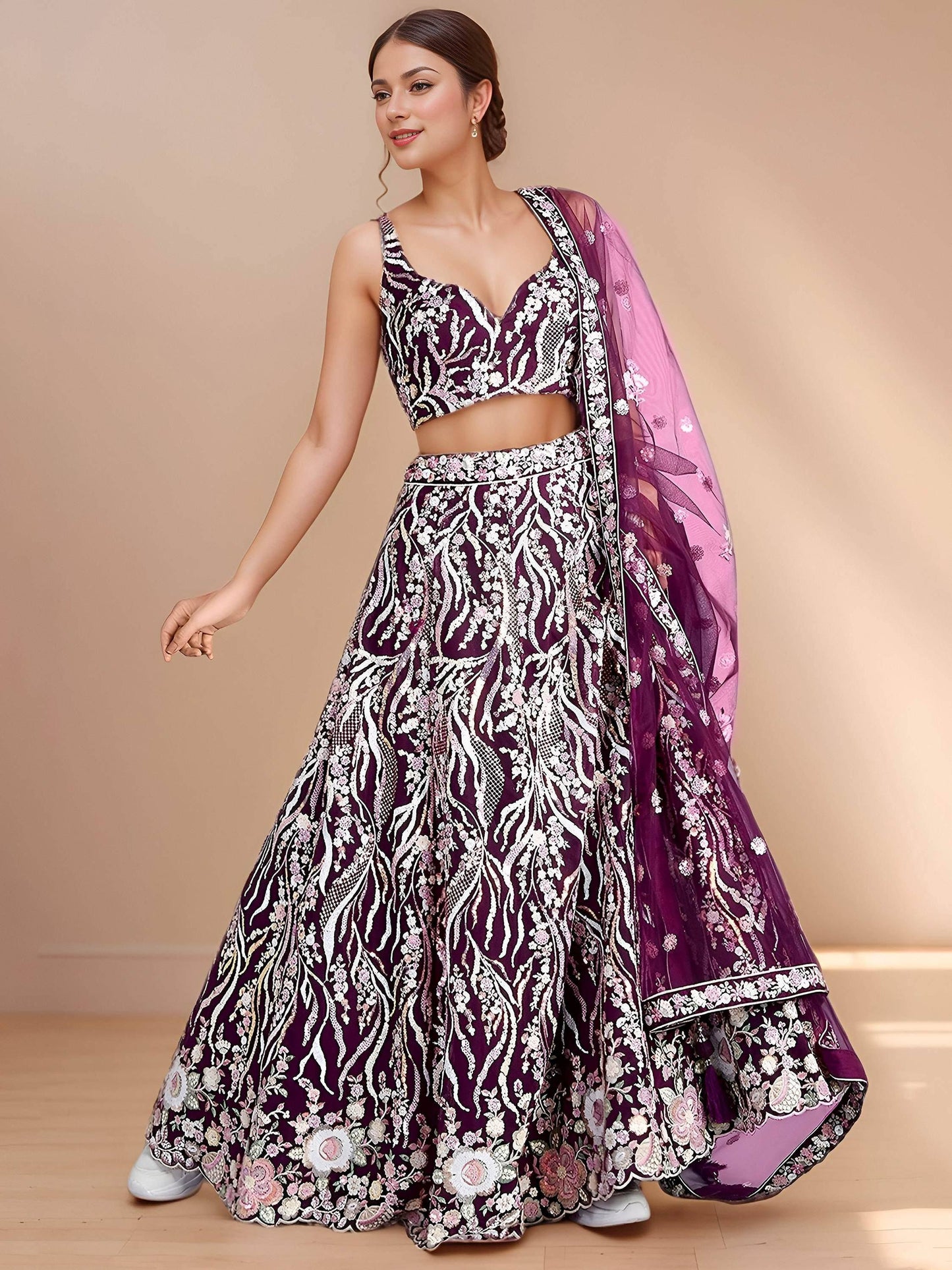 Tulsi Art Elegant Purple Sequins Net Reception Wear Lehenga Choli With Dupatta