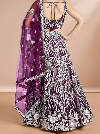 Tulsi Art Elegant Purple Sequins Net Reception Wear Lehenga Choli With Dupatta