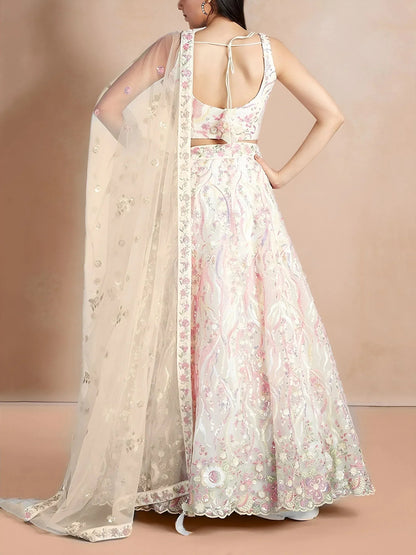 Tulsi Art Wonderful White Sequins Net Bridesmaid Lehenga Choli With Dupatta