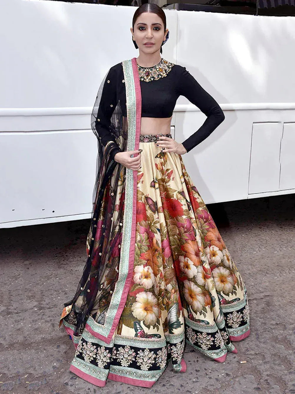Tulsi Art Anushka Sharma Multi-Color Floral Printed Silk Wedding Lehenga Choli
