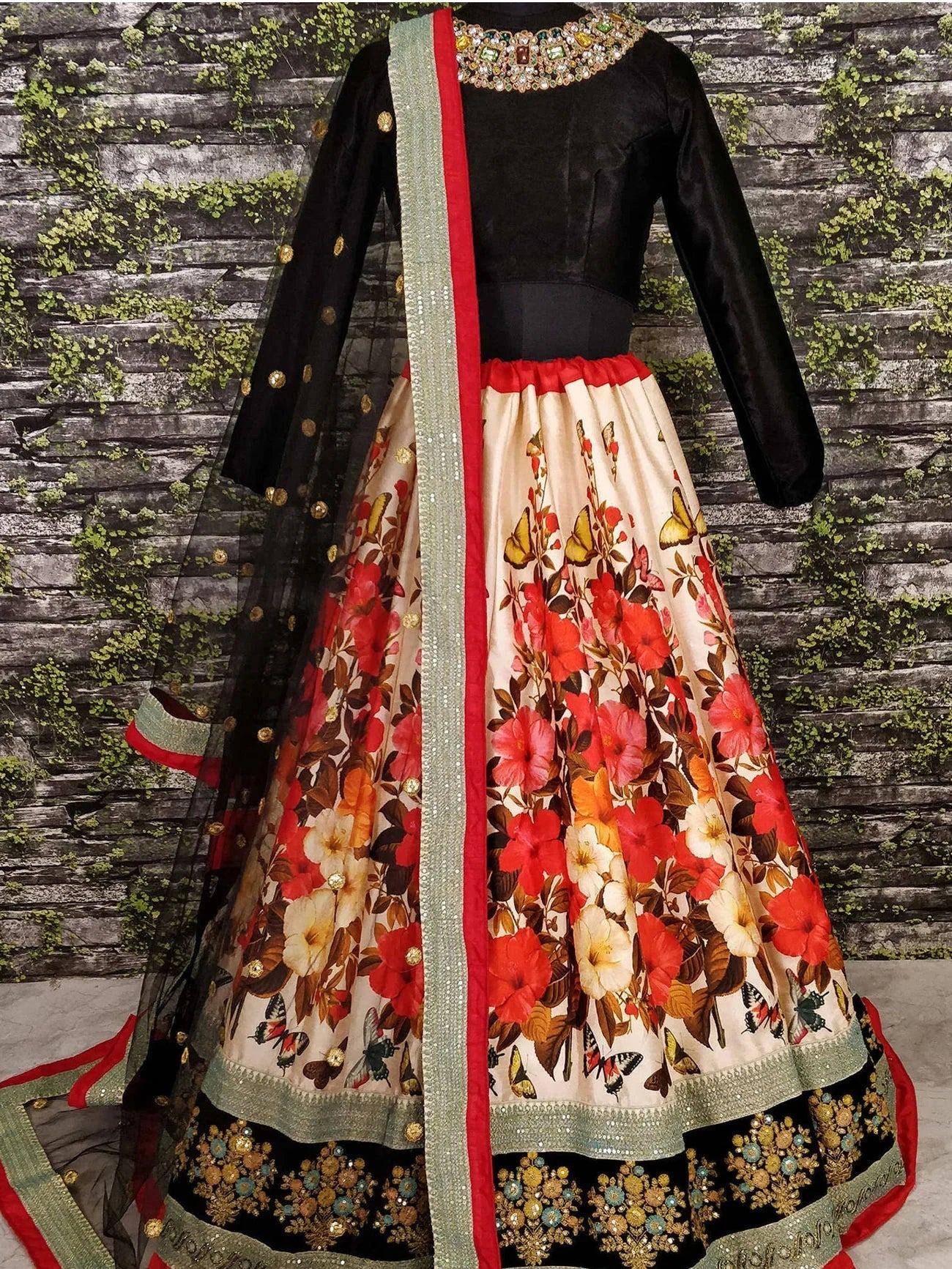 Tulsi Art Anushka Sharma Multi-Color Floral Printed Silk Wedding Lehenga Choli