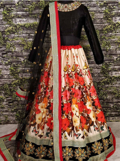 Tulsi Art Anushka Sharma Multi-Color Floral Printed Silk Wedding Lehenga Choli
