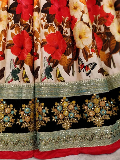 Tulsi Art Anushka Sharma Multi-Color Floral Printed Silk Wedding Lehenga Choli