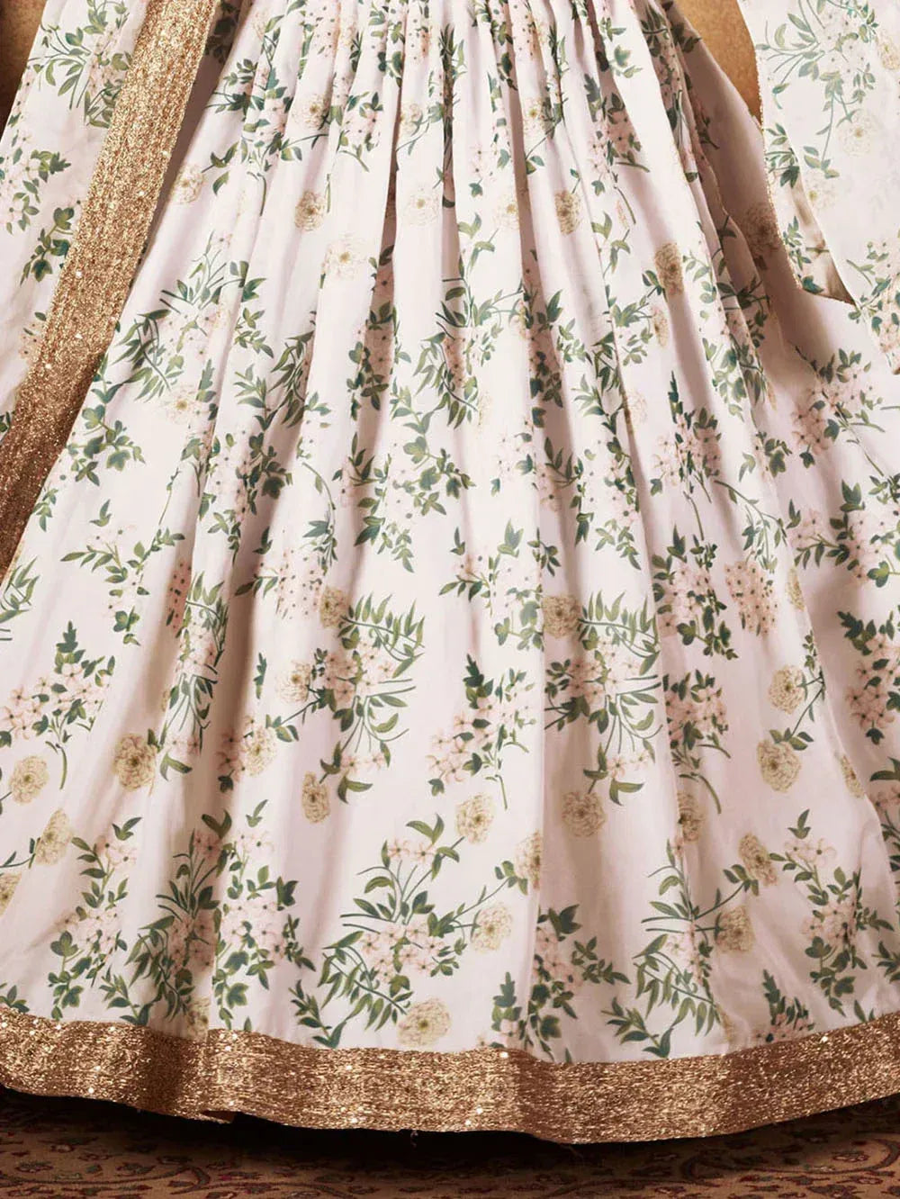 Tulsi Art Sabyasachi White Floral Printed Organza Silk Bridal Lehenga Choli