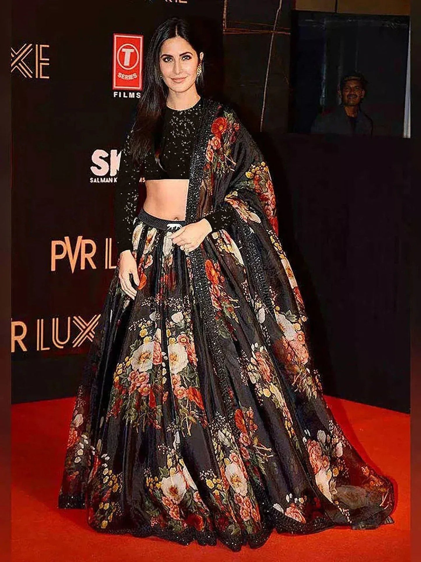 Tulsi Art Sabyasachi Black Floral Organza Party Wear Lehenga With Sequins Choli